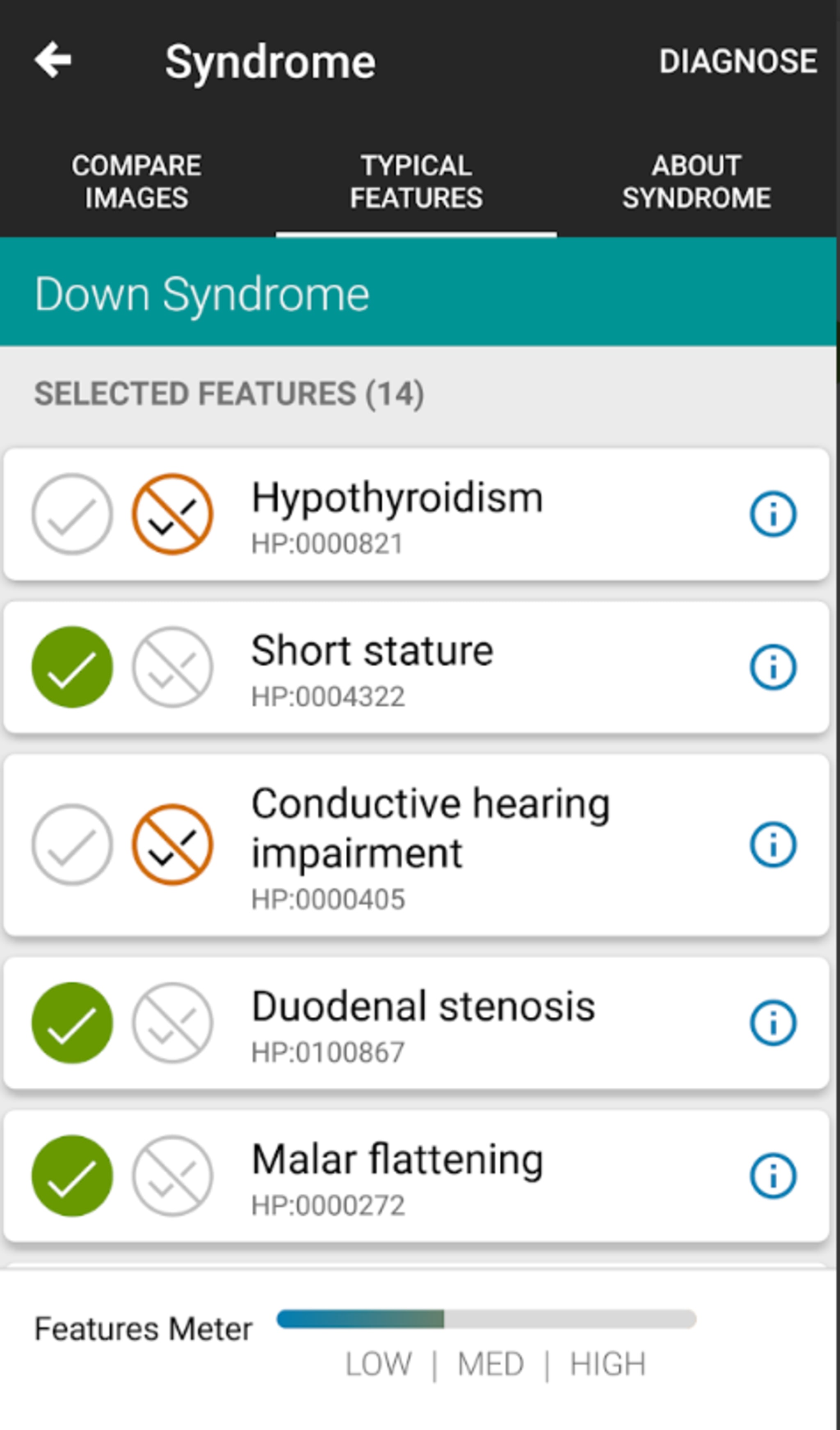 Die App frägt nach typischen Merkmalen einer vermuteten Erbkrankheit bei dem Patienten. 
