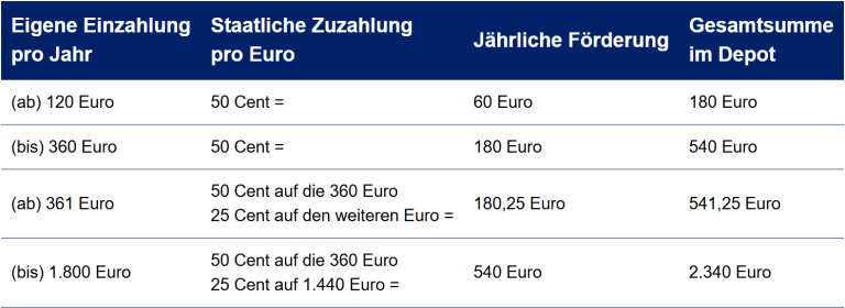 Abb. 1: Jährliche staatliche Zuzahlungen auf Eigenbeiträge